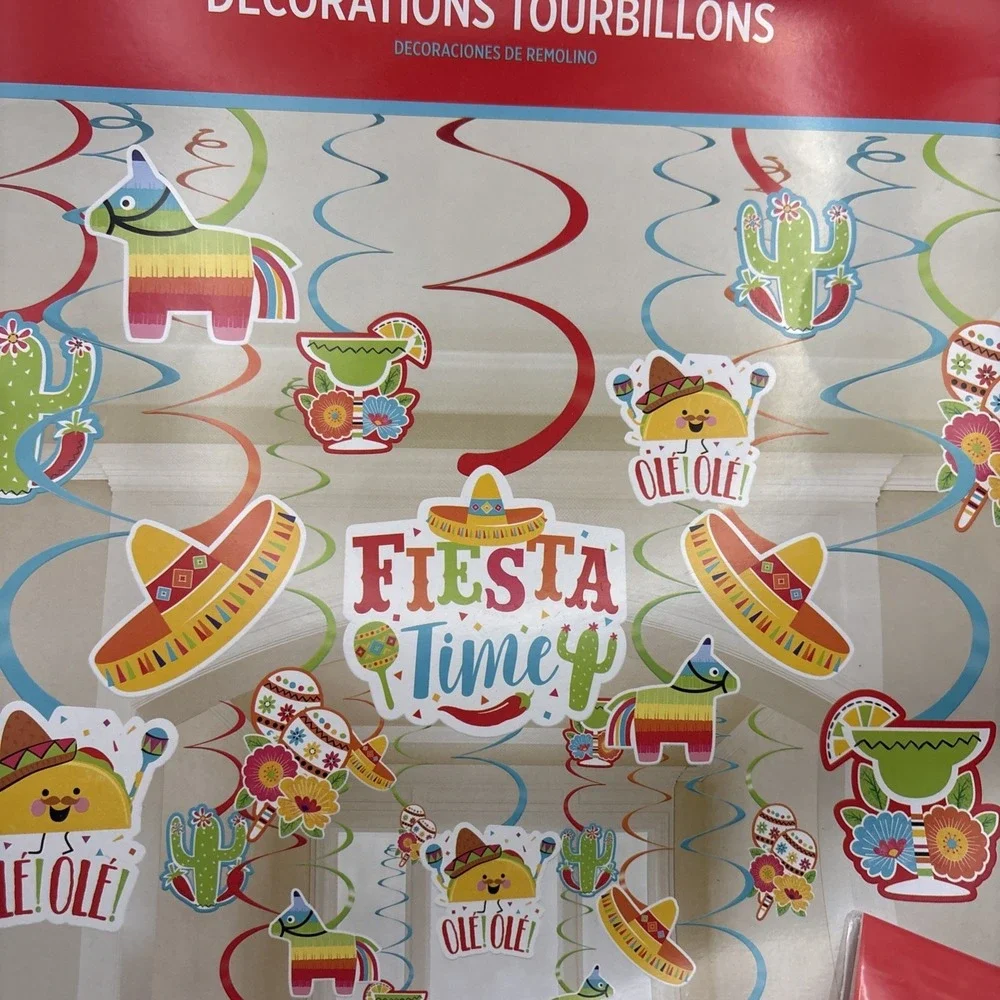 Fiesta Party Supplies Mega Swirl Decorations Pack Of 30 and Pack of 15 Balloons